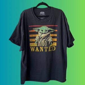 Star Wars Mandalorian Grogu “Wanted” T-Shirt Men’s 3XL Black Disney Graphic Tee